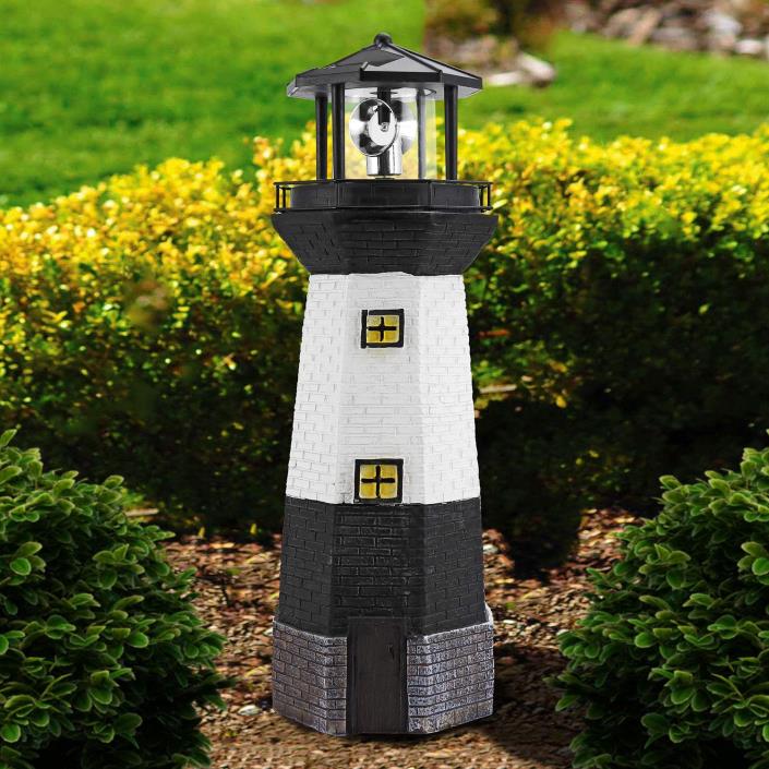 Spinning Solar Powered Lighthouse Garden Yard Decor Lawn Outdoor Home Ornament
