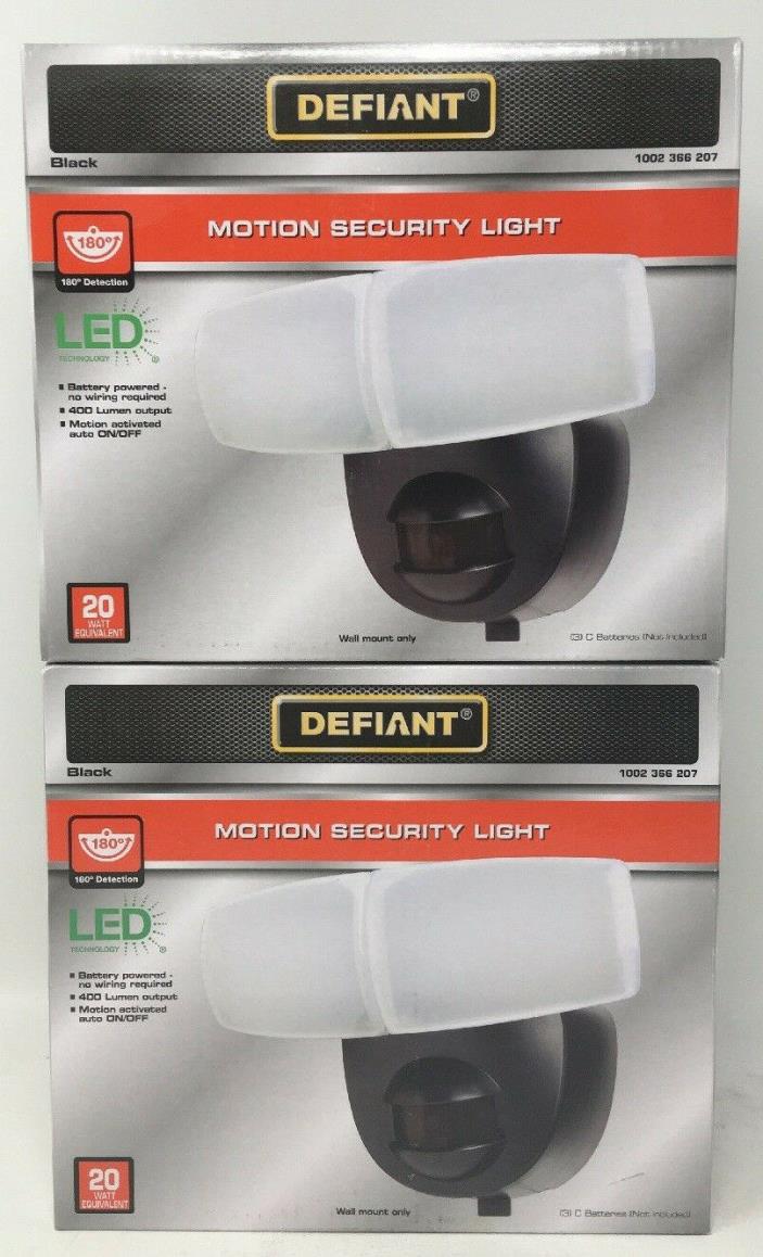 2 (TWO)  DEFIANT Battery Powered Flood Light Black Motion Activated Outdoor LED