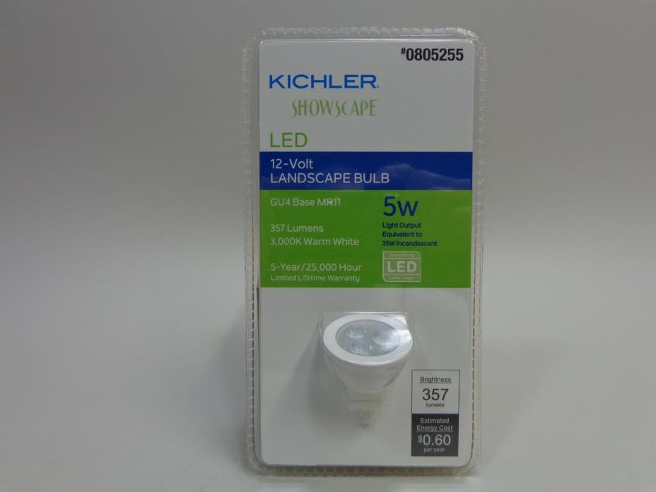 1 Kichler 12V 5W Warm White LED Dimmable Light Bulb GU4 Base MR11 12205