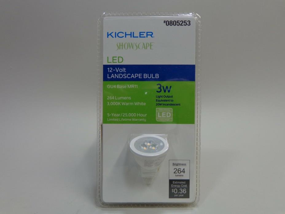 1 Kichler 12V 3W Warm White LED Dimmable Light Bulb GU4 Base MR11 12204