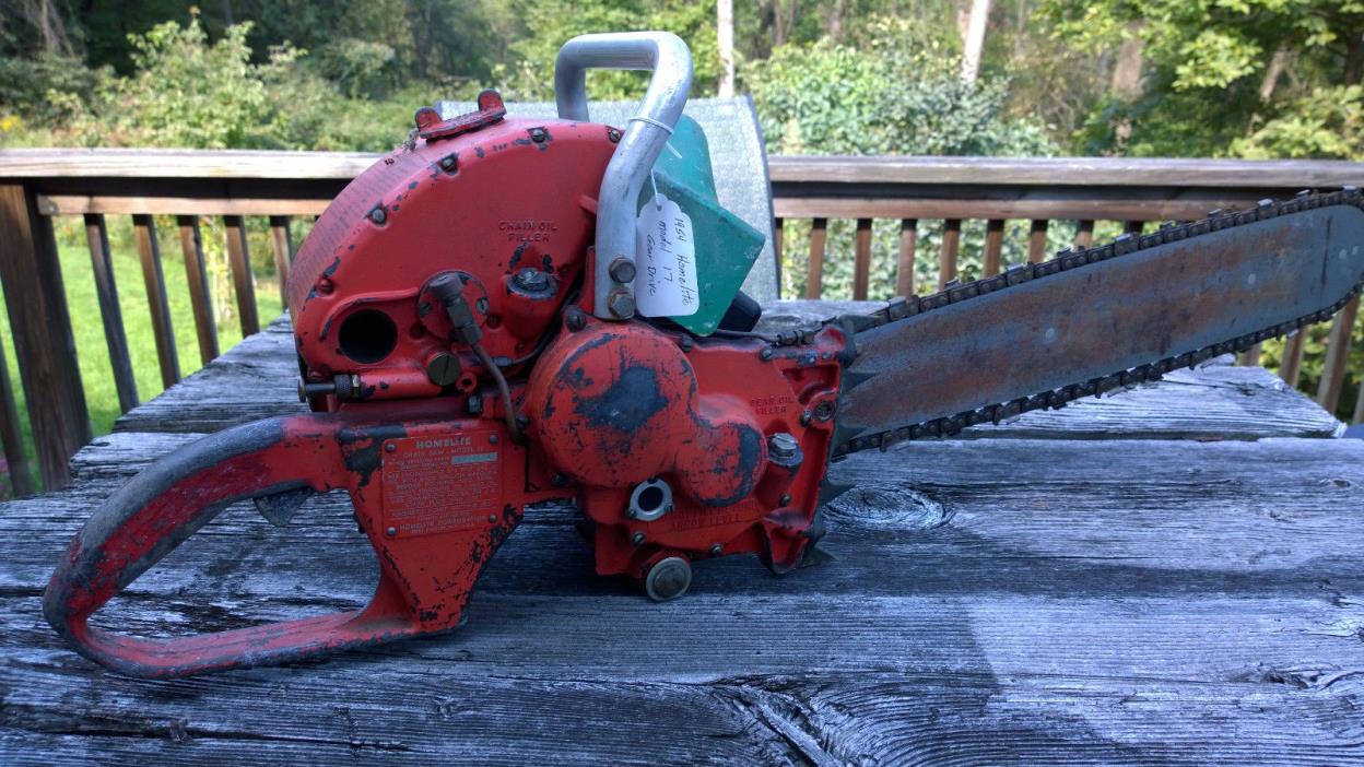 VINTAGE HOMELITE MODEL 17 GEAR  DRIVE CHAINSAW 1954 COLLECTIBLE antique rare