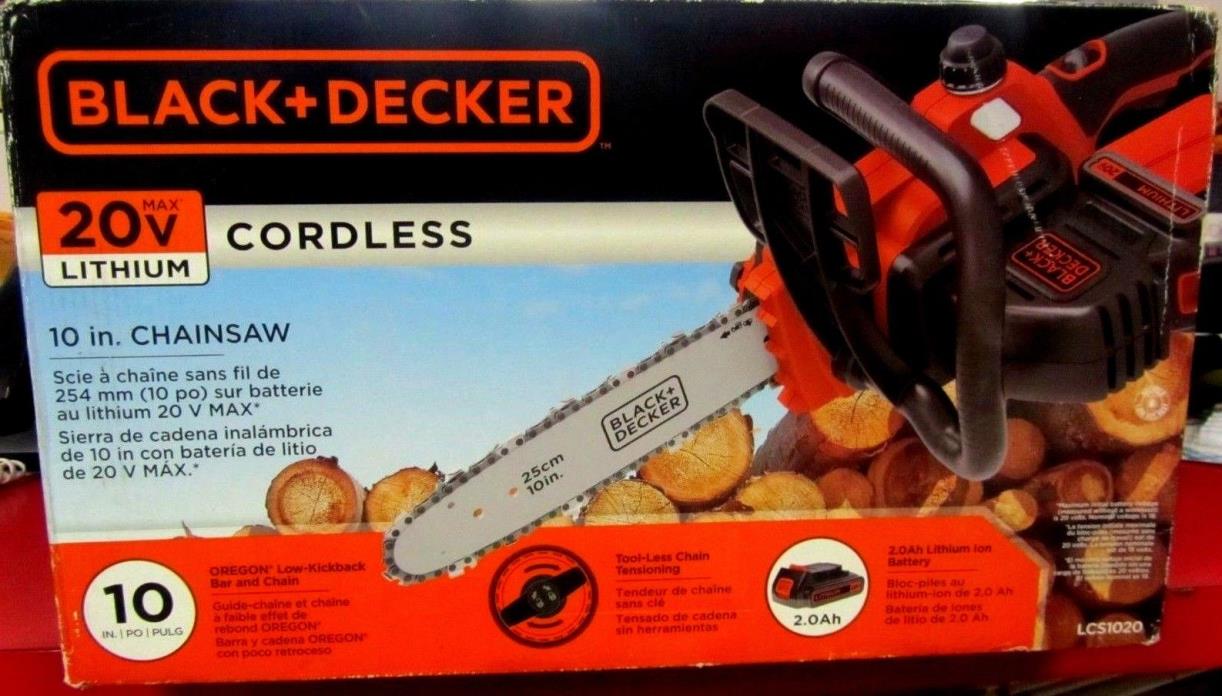 Black & Decker LCS1020 20V MAX Cordless Lithium-Ion 10 in. Chainsaw - NEW