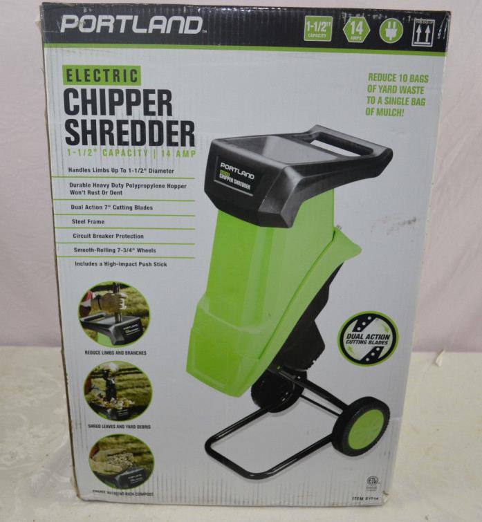 Portland 14 Amp Electric Portable Corded Garden Chipper Wood Shredder NEW NIB