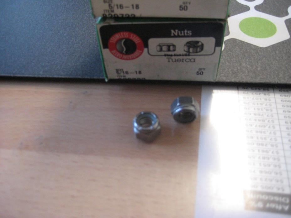 Stainless Steel, Nylock Stop-Nut 5/16-18. Box of 100. Brand New !!!
