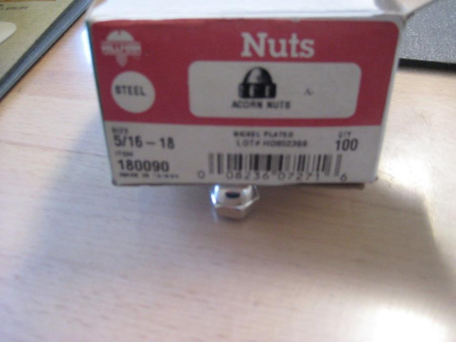 Nickel Chromium-plated, Acorn Nut 5/16-18. Box of 100. Brand New !!!