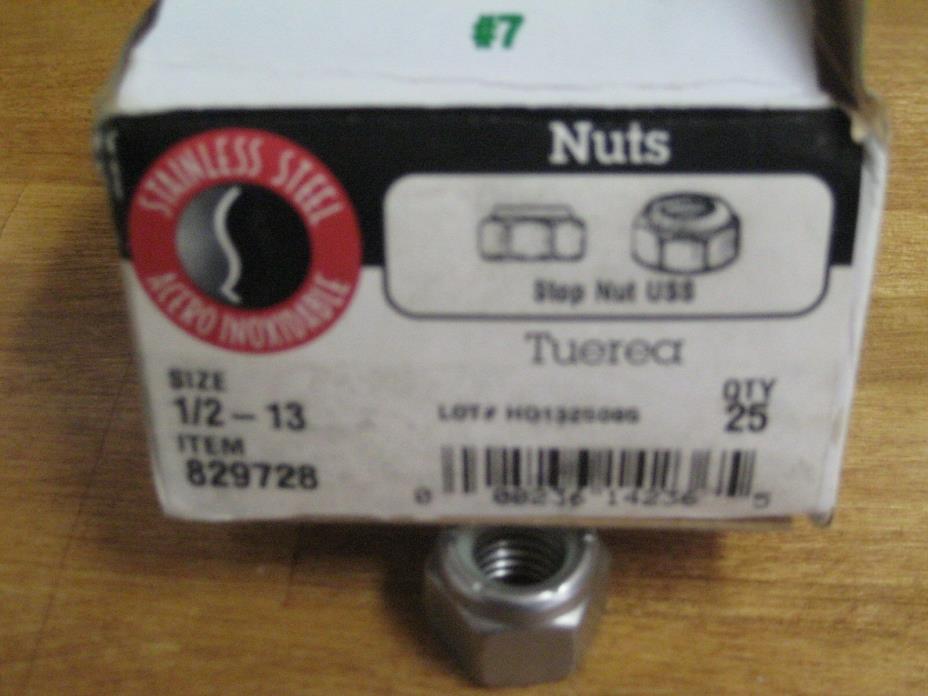 Stainless Steel, Nylocks Stop-Nut 1/2-13. Box of 25. Brand New !!!