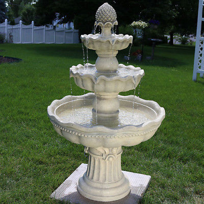 Sunnydaze 3-Tier Pineapple Garden Water Fountain -antique white soothing sounds