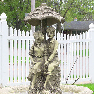 Lovers Umbrella Solar On Demand Water Fountain w LED Light-Sunnydaze-see video
