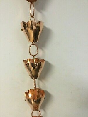 Good Directions Polished Copper 11 Cup Tulip Rain Chain w/Gutter Clip - 463P-8'