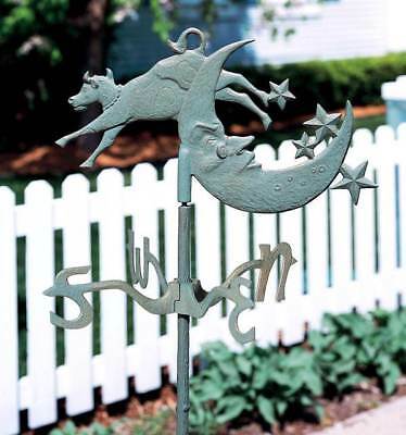 Cow Over Moon Garden Weathervane in Verdigris [ID 33646]
