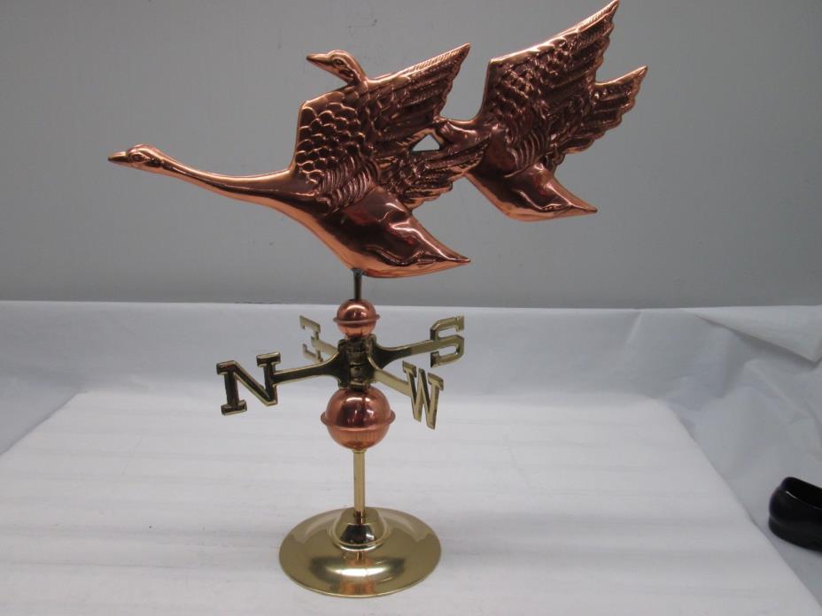 Flying Geese, Goose, Brass and Copper Weathervane, mounted on base, Weather Vane