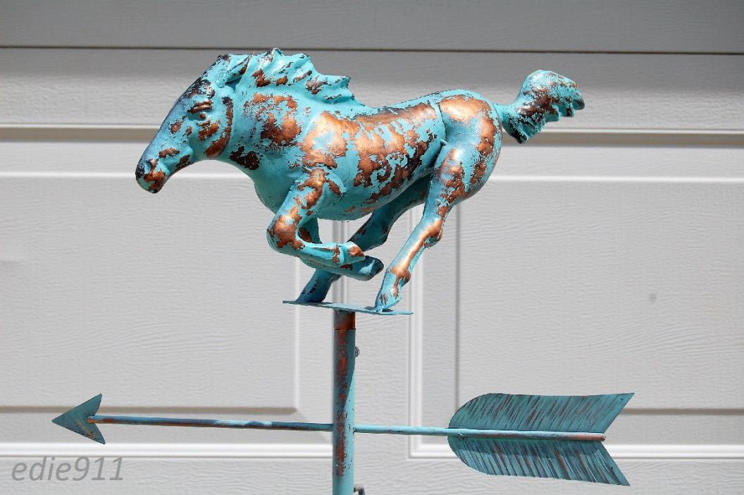 3Dimensional RACING HORSE Weathervane AGED COPPER PATINA FINISH Handcrafted NEW