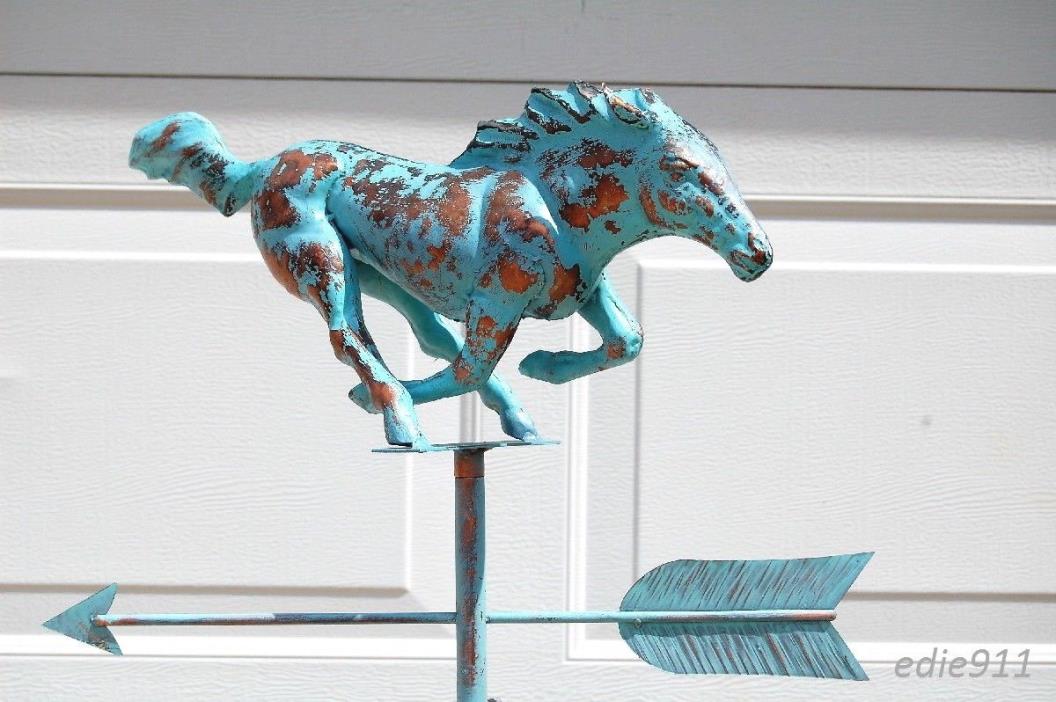 3D RACING GALLOPING HORSE Weathervane AGED COPPER PATINA FINISH Handcrafted NEW