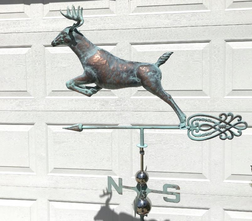 3Dimensional LEAPING DEER Weathervane AGED COPPER PATINA FINISH Handcrafted NEW