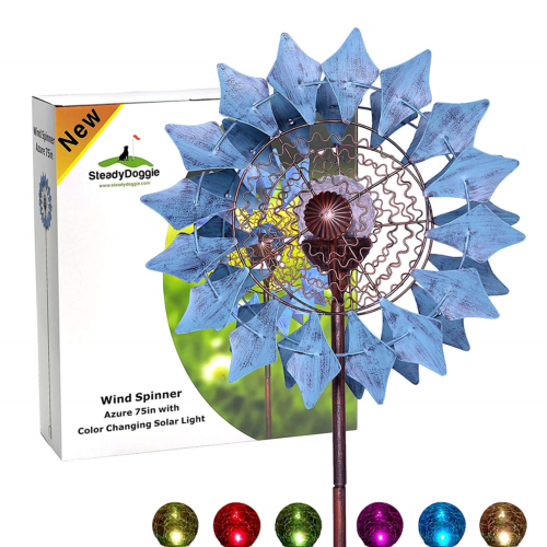 SteadyDoggie Sports & Outdoors Solar Wind Spinner New Azure 75in Multi-Color LED