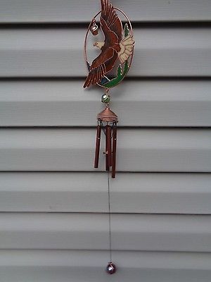 Carson Lodge Evergreen Eagle Patio Deck Decor Copper Colored Chime Metal Glass