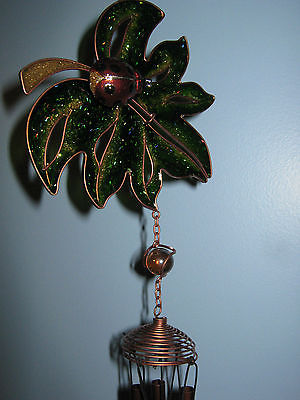 Carson WW GLITTER LEAF Green Metal BUG Wind Chime Garden Patio Deck Decor #6224