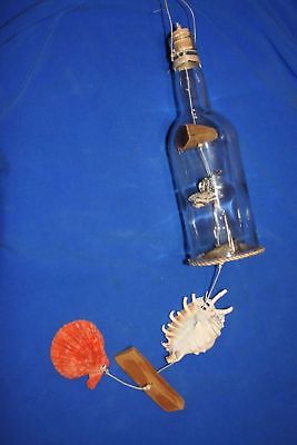 (1) Coastal Living Wind chime Handcrafted Upcycled Bottle Seashellls Diftwood