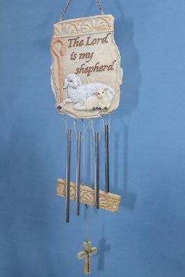 New Psalm 23 The Lord is my Shepherd Resin & Metal Wind Chime with Cross