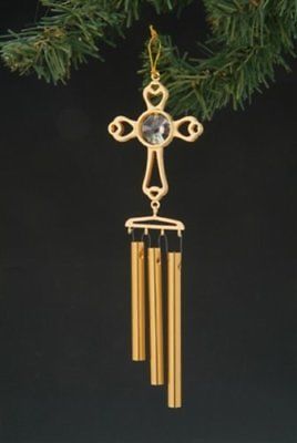 Gold and Crystal Cross Windchimes