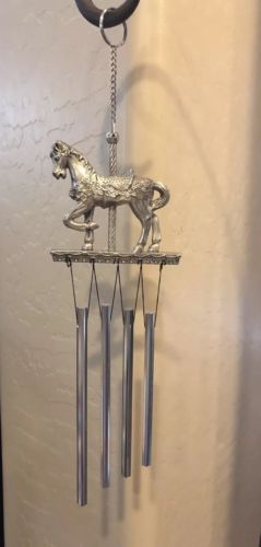 Vintage Silver Chrome Carousel Horse Metal Wind Chimes Home or Garden Mobile 15”