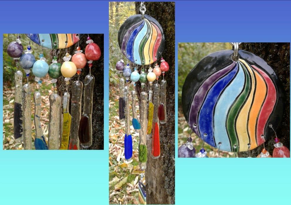 Rainbow Glass Wind Chime Ceramic Pottery Mobile Garden Decor LGBT Mobile .3