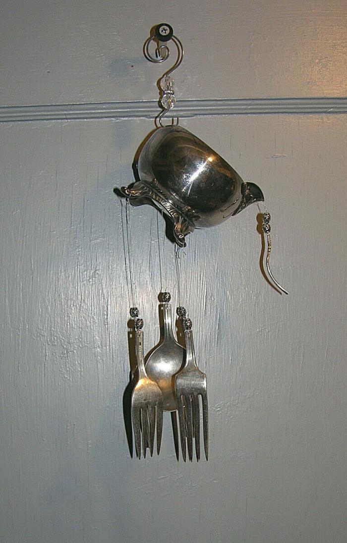 Vintage Silverplate Wind Chime Hand Crafted Recycled Silverplate Wind Chime