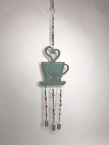 Windchime Repurposed Handmade Metal Coffee Cup Beads & Cowbells  NEW