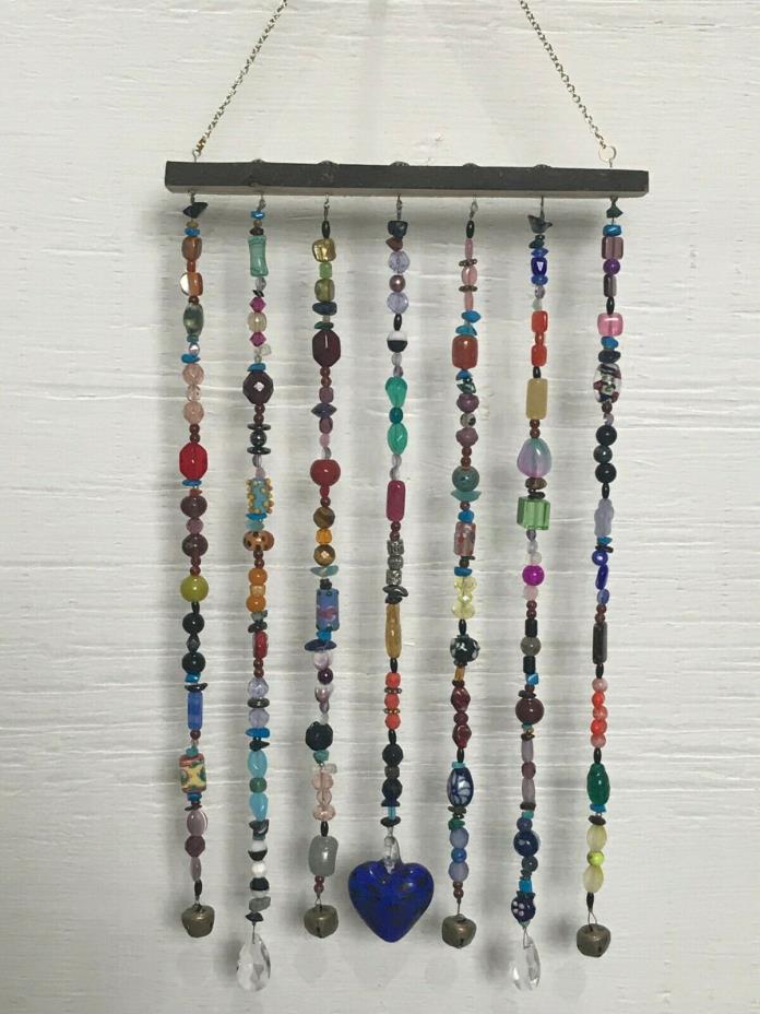 Sun Catcher/Wind Chime multicolor bead on wood base, Free Shipping