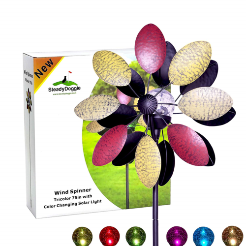 Sports Wind Sculptures & Spinners Outdoors Solar Tricolor 75in New
