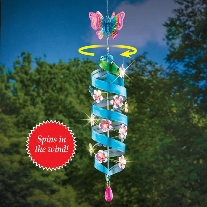 Solar Powered Lighted Butterfly Spinner Hanging Garden Decoration
