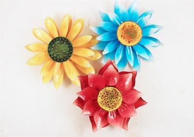 3 METAL FLOWER SPINNER  GARDEN YARD DECOR 11 in. EACH NEW MULTI COLOR FENCE