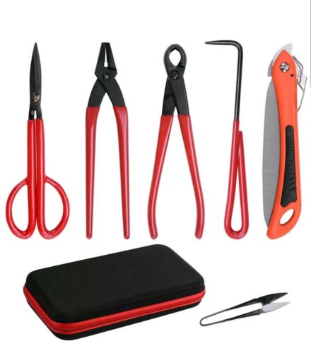 6 PCS Bonsai Tool Carbon Steel Shear Set Kit Scissor Pliers Cutter Saw w/Case