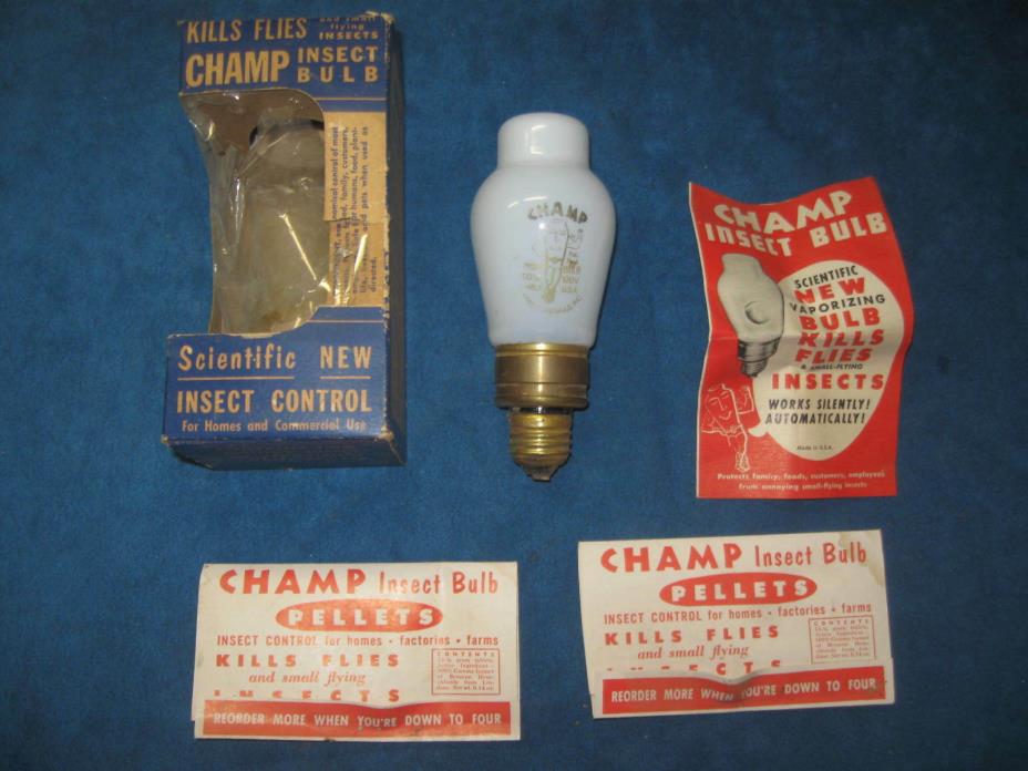 VTG Mid-Century CHAMP INSECT BULB in Original Packaging...NEVER USED!