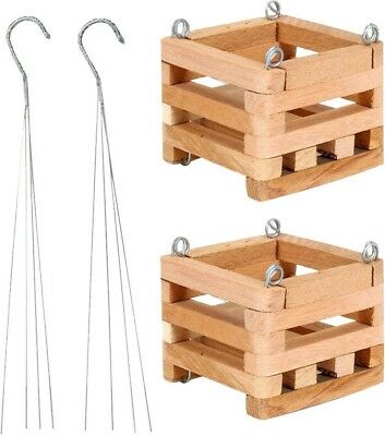 Better-Gro 2-Pack 4 Wooden Square Basket W/ Hanger Drainage Hole Weather Resist