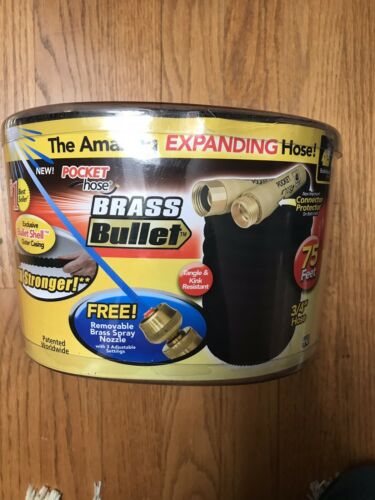 Pocket Hose Top Brass Bullet 75FT  Expandable Lightweight Water Hose w/Spray Noz