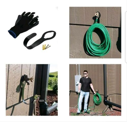 Wall Mount Black Garden Hose Holder With Bonus Garden Gloves New in Package
