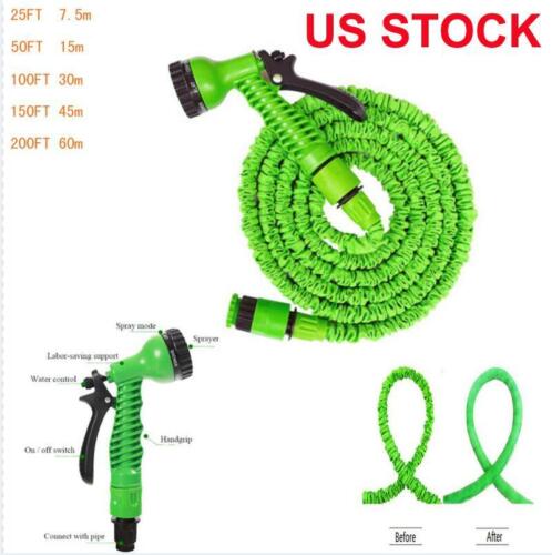 Green 25 -200 FT Latex Deluxe Expanding Flexible Garden Water Hose+Spray Nozzle