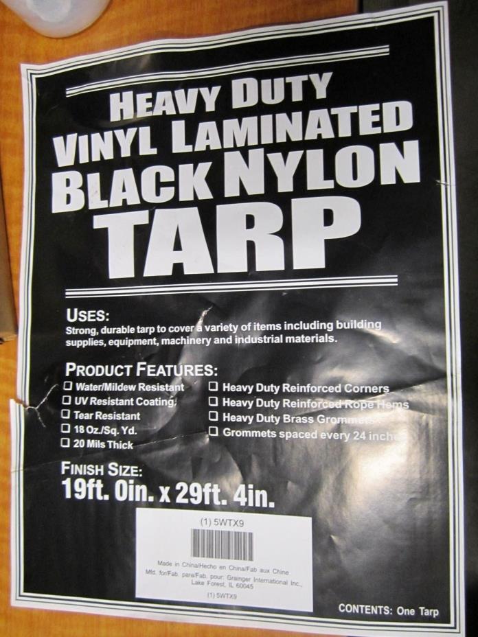Heavy Duty Vinyl Tarp 20 x 30 ft. x 20 mil Black Heat-Sealed Brass Grommets NEW