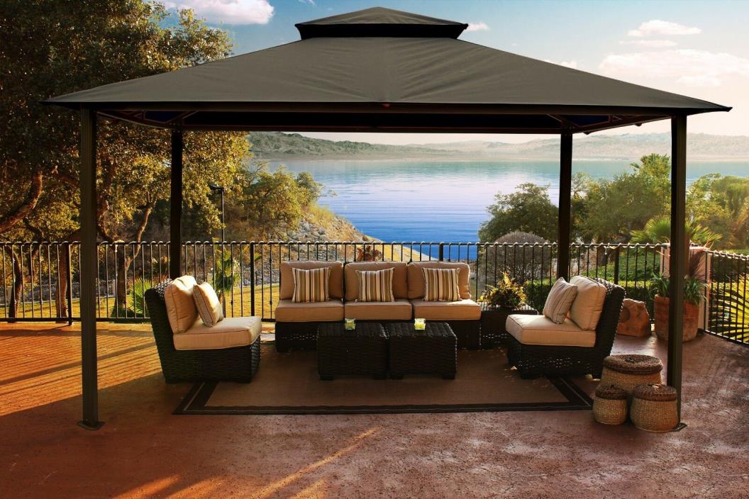 11' x 14' Outdoor Patio Gazebo w/ Sunbrella Canopy Backyard Deck Pool Shade Gray