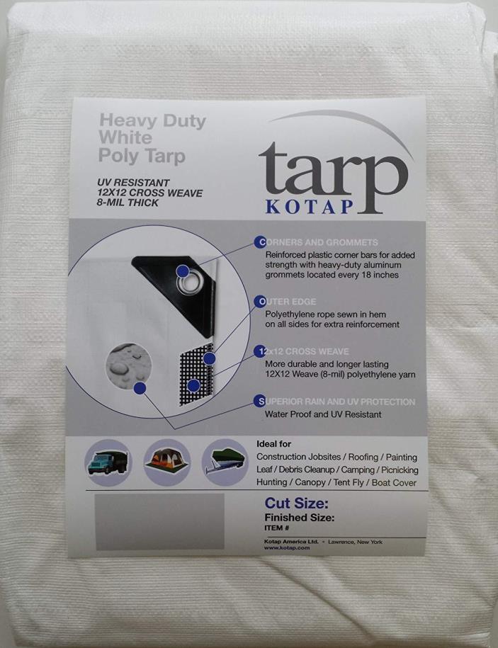 Kotap 18-ft x 24-ft Heavy-Duty 12 by 12 Cross Weave 8-mil White Poly Tarp New