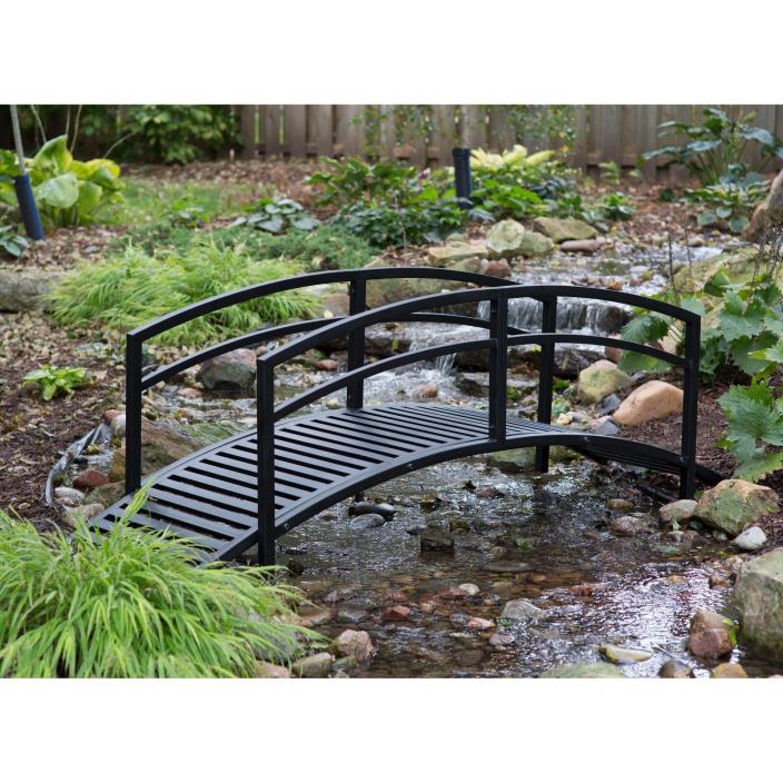 Modern Black Finish Metal 8 Foot Garden Bridge Outdoor Yard Lawn Landscaping