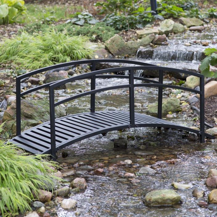Modern Black Finish Metal 6 Foot Garden Bridge Outdoor Yard Lawn Landscaping
