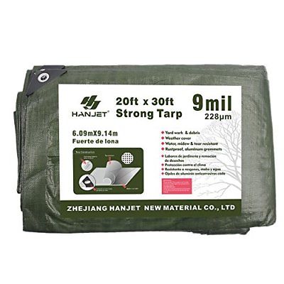 Hanjet Tarp Heavy Duty 20' x 30' 9-mil Thick Green Rip-Stop Outdoor Tarps Other