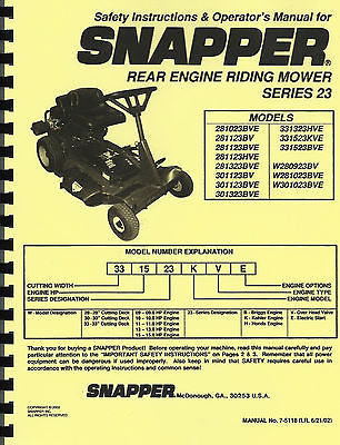 Snapper Series 23 Riding Mower Operator's Manual