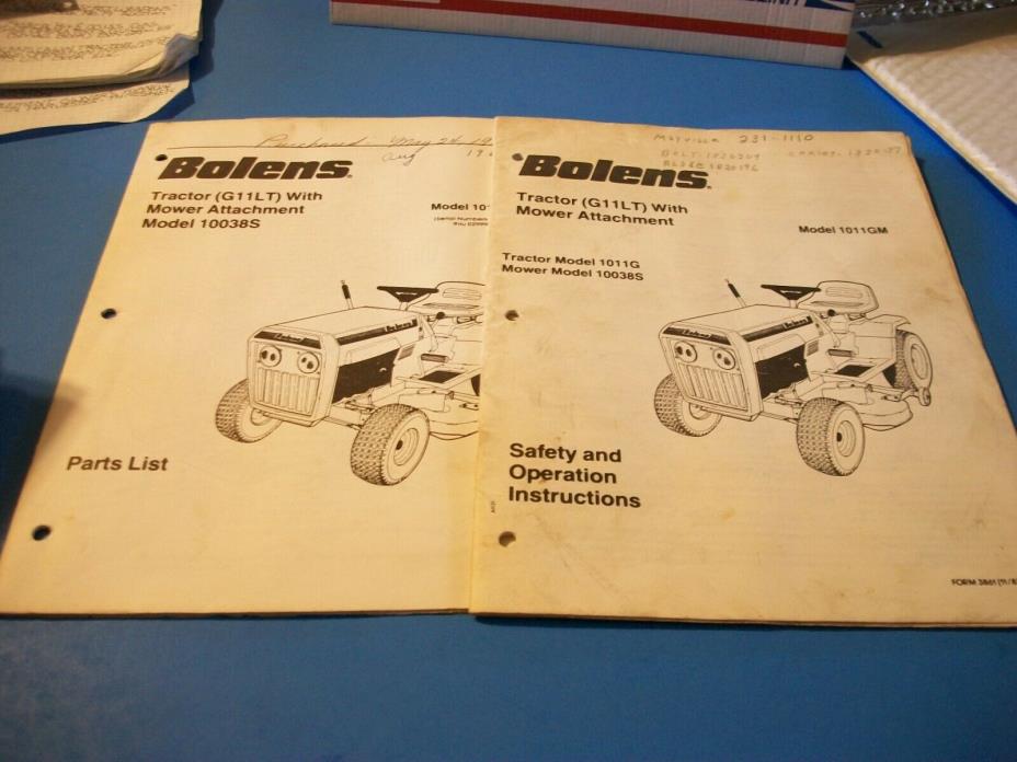 1982 Bolens Riding Lawnmower Tractor Manuals 1011G Models Instructions & Parts