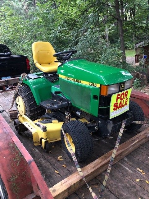 2001 John Deere 455 Diesel Tractor 1400 hrs wheel weights and chains can deliver