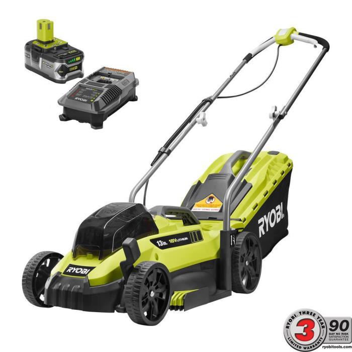 ??Ryobi 13 in. ONE 18 Volt LithiumIon Cordless Walk Behind Push Lawn Mower