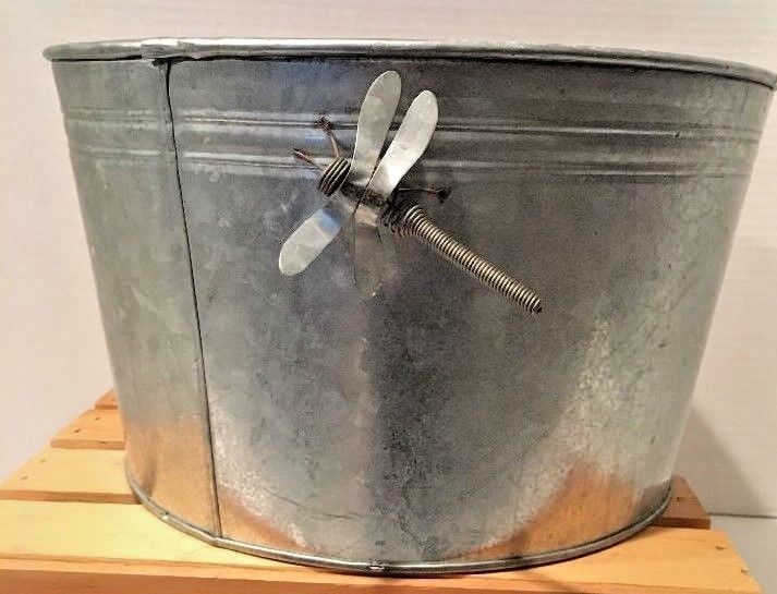 Galvanized Tub 7 1/2 x 12 With Dragon Fly On The Sides