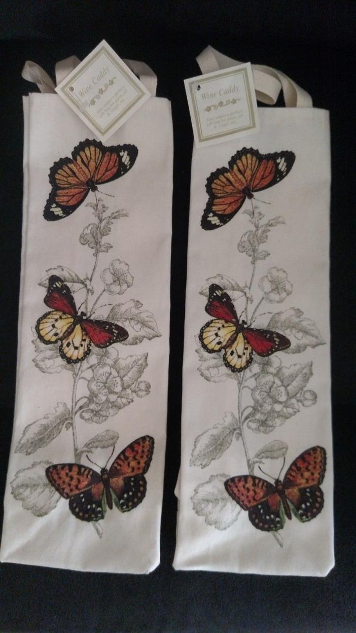 PAIR OF ALICE'S COTTAGE CANVAS WINE OR PASTA GIFT BAGS-BUTTERFLIES-FREE SHIP!